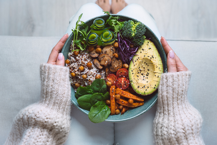 Buddha bowl with fresh vegetables. High quality photo