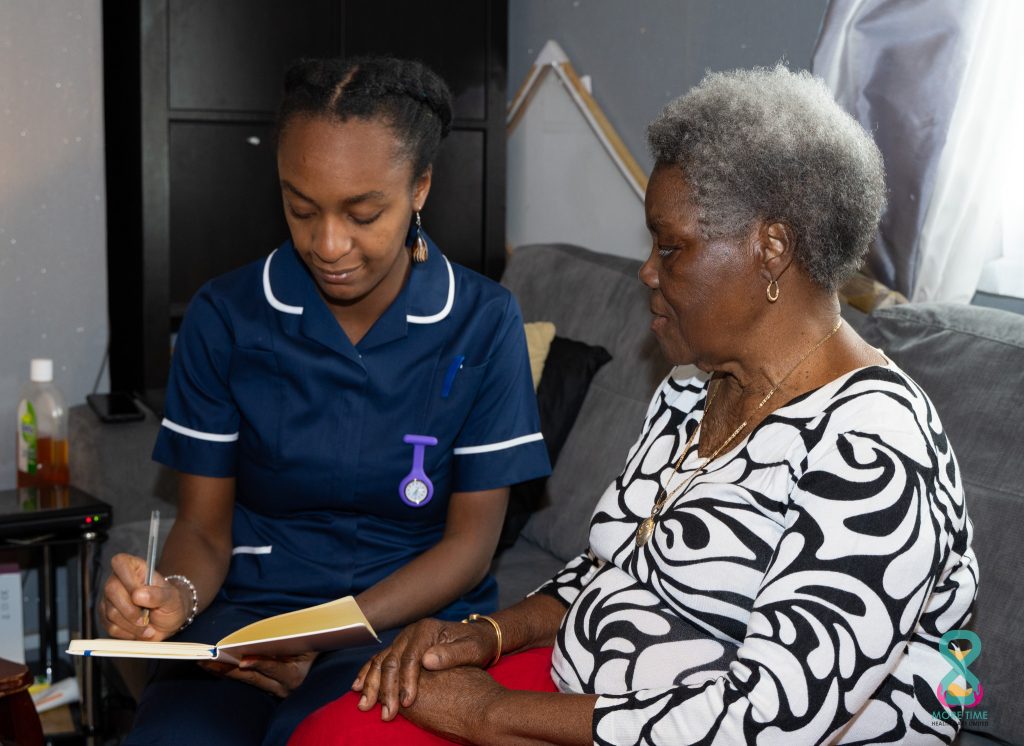 Private Nurse taking notes from a senior