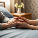 A carer holding an elderly persons hand